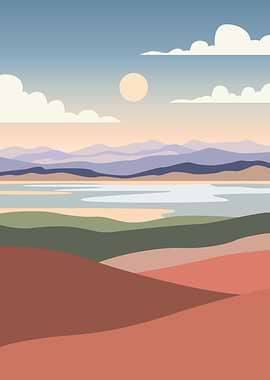 Abstract Landscape with Mountains and Lake