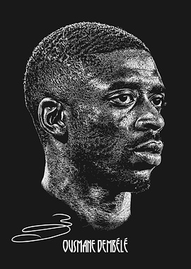 Ousmane Dembele Scribble Art Style with Signature