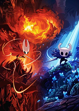 Hollow Knight Characters in Fiery and Icy Worlds