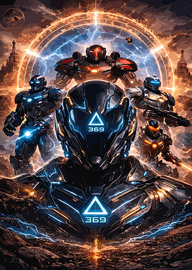 Sci-fi warriors in electric storm