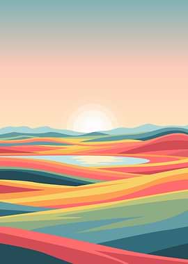 Abstract Landscape with Sunset and Lake