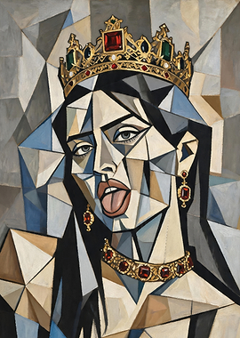 Cubist Queen with Crown and Jewels