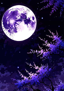 Moonlit Night with Cherry Blossoms