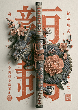 Japanese Dragon and Katana Art
