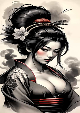 Geisha with Flower in Hair