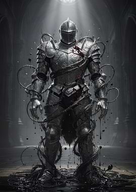 Armored Knight Bound by Thorned Vines — Dark Gothic Fantasy Illustration