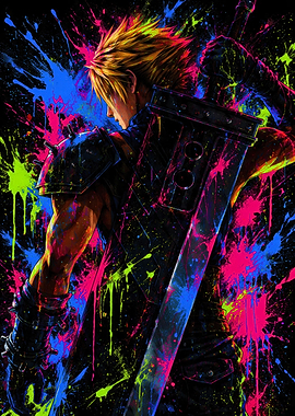Cloud Strife Splatter Art