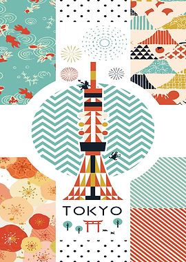 Tokyo Tower with Japanese Patterns