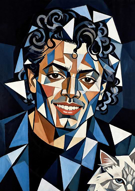 Geometric Portrait of Michael Jackson with Cat
