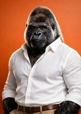 Dapper Gorilla in a White Shirt and Glasses