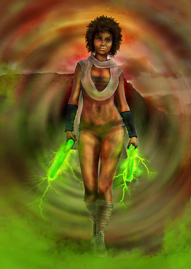 Sci Fi Warrior with Laser Lightning Swords