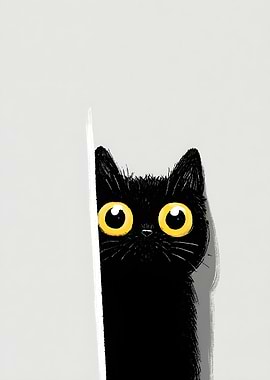 Peeking Black Cat with Big Yellow Eyes