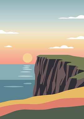 Cliffside Sunset Over the Ocean