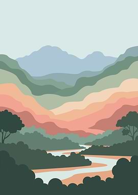 Serene Mountain River Landscape