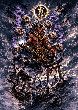 Mythical Warrior in Stormy Landscape