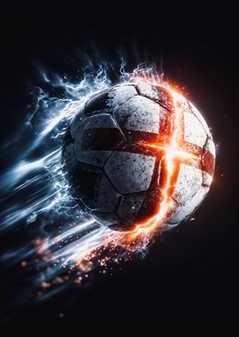 England Flag Fiery Football Poster