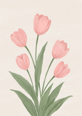 Pink Tulips Watercolor Painting