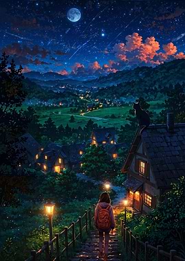 Anime Night Village Scene
