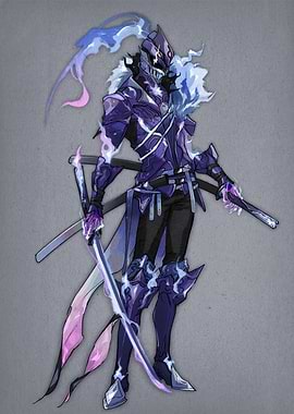 Anime Knight with Purple Armor and Swords