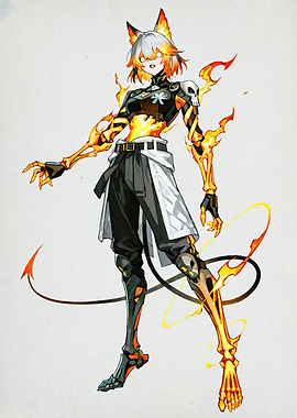 Fiery Fox-like Character with Skeletal Features