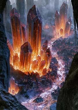 Crystal Cityscape with Lava River