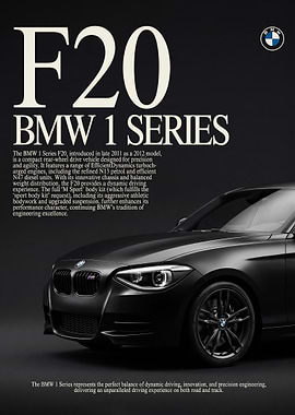 close up sleek BMW 1 Series F20 black car poster