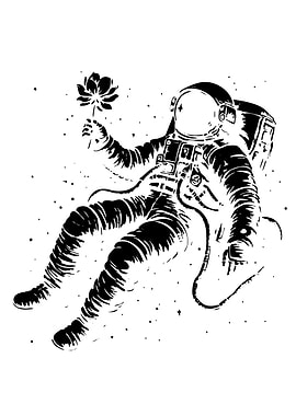 Astronaut holding a lotus flower in space
