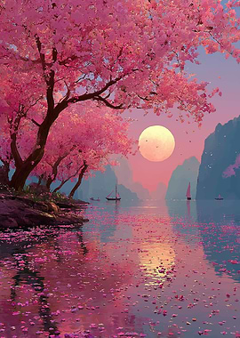 Serene Cherry Blossom Landscape