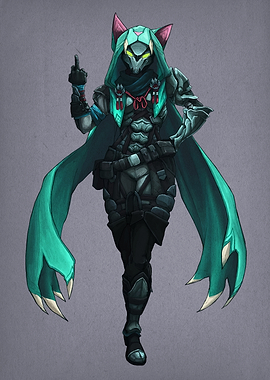 Feline Warrior with Teal Cloak