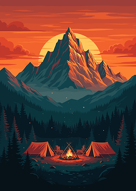 Mountain Camping at Sunset