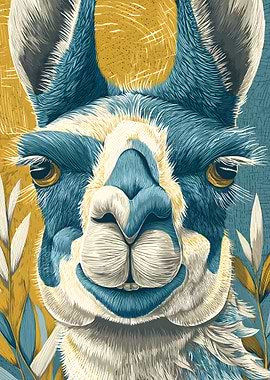 Close-up of a stylized llama face