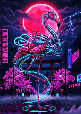 Cyberpunk Flamingo in Neon City