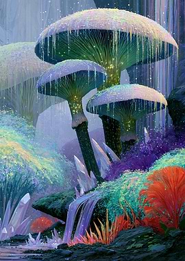 Enchanted Mushroom Forest with Crystals
