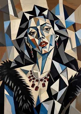 Cubist Portrait of a Woman in Jewelry