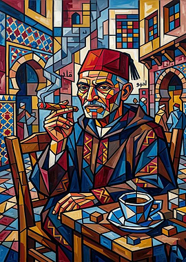 Cubist Portrait of a Man Smoking