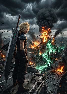 Cloud Strife in a Destroyed City