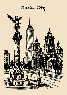 Mexico City Landmark Sketch