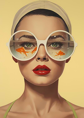 Woman with Goldfish in Glasses