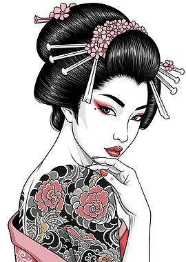 Geisha with Floral Tattoo