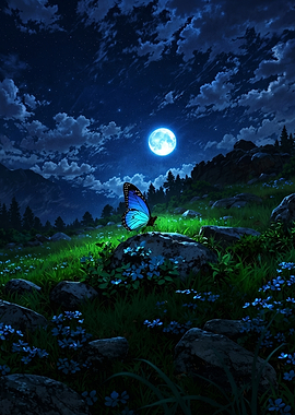 Magical Night Butterfly Landscape