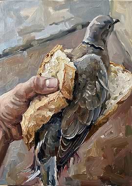 Bird in a Bread Meme Painting