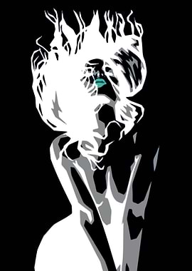 Stylized Woman with White Hair and Blue Lips