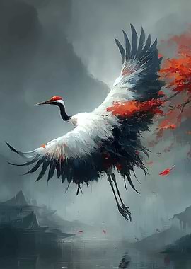 Red-crowned Crane in Flight