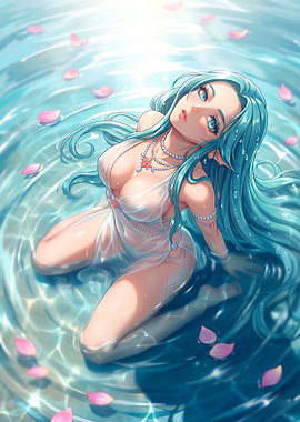 Anime Mermaid in Clear Shimmering Water