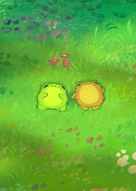 Two cute frogs in a meadow