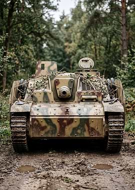 Camouflaged Tank in Forest