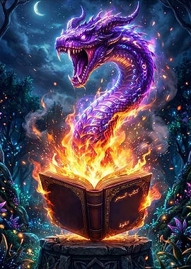Dragon Emerging from Fiery Book