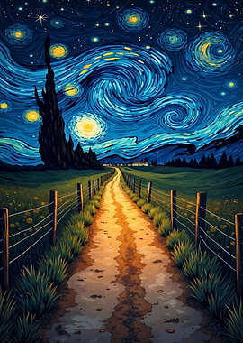 Starry Night Landscape Path