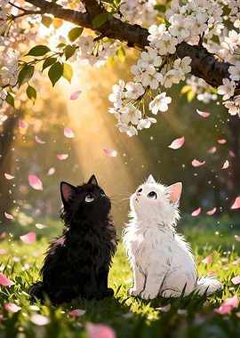Kittens under Cherry Blossoms