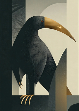 Stylized Bird with Golden Beak